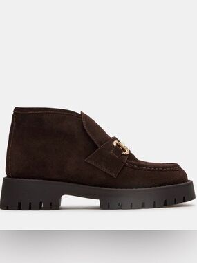 Steve Madden Leon chocolate Women's Dark Brown Suede Lug Sole Loafer in size 9.5